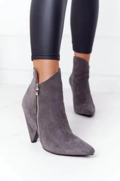Asymetryczne Botki Na Obcasie Lu Boo Szare