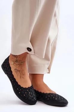 Ażurowe Baleriny Damskie Czarne Visionary