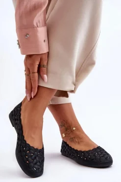 Ażurowe Baleriny Damskie Czarne Visionary