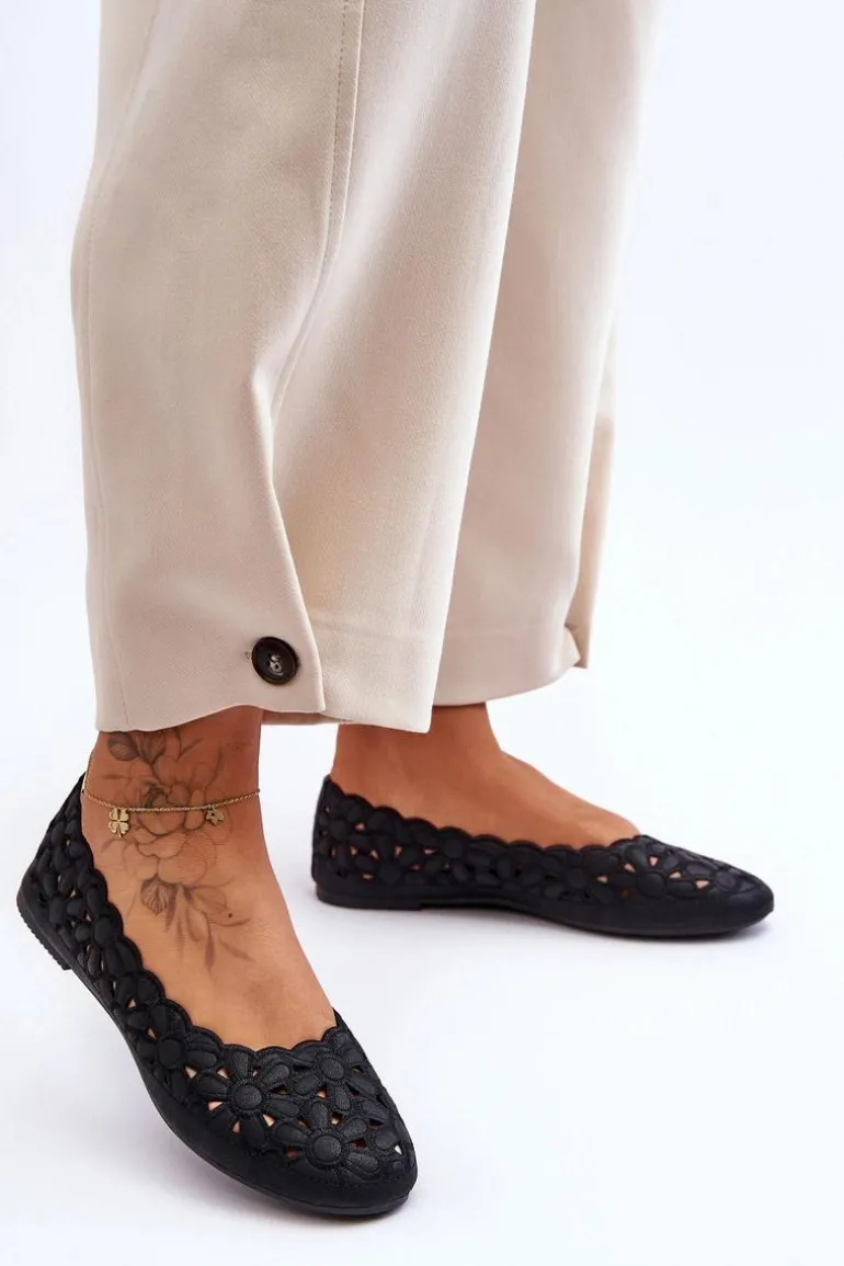 Ażurowe Baleriny Damskie Czarne Visionary