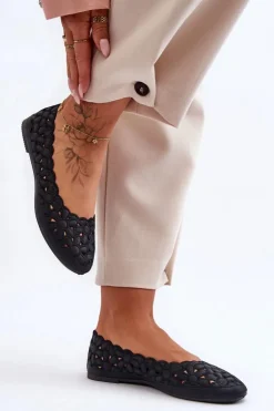 Ażurowe Baleriny Damskie Czarne Visionary