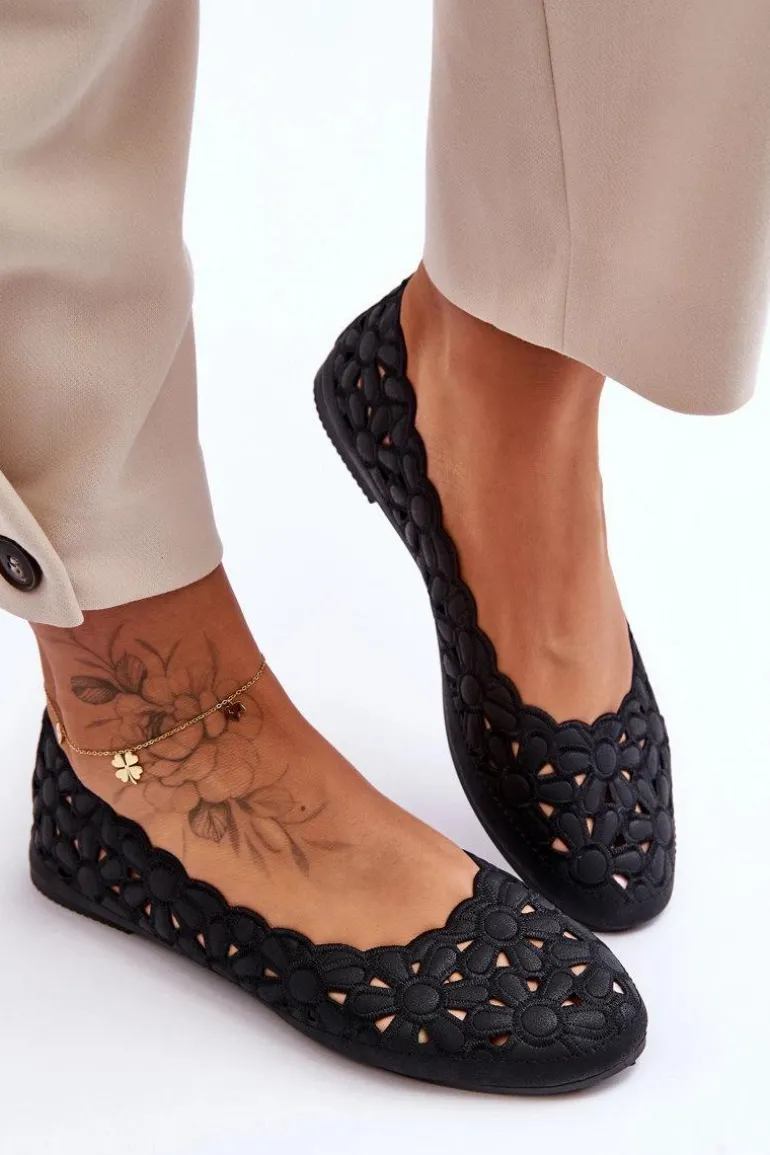 Ażurowe Baleriny Damskie Czarne Visionary