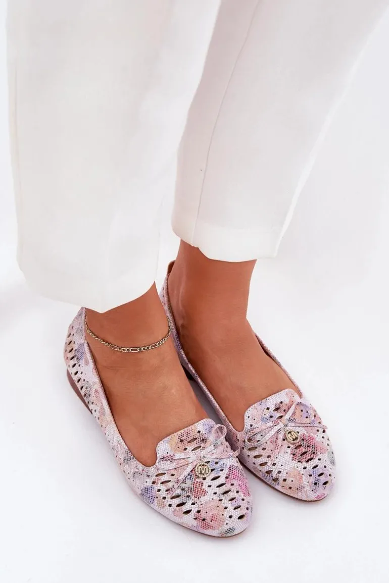 Ażurowe Baleriny Z Kokardką W Kwiaty Eko Zamszowe Multikolor Amepitrea