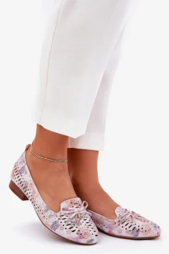 Ażurowe Baleriny Z Kokardką W Kwiaty Eko Zamszowe Multikolor Amepitrea