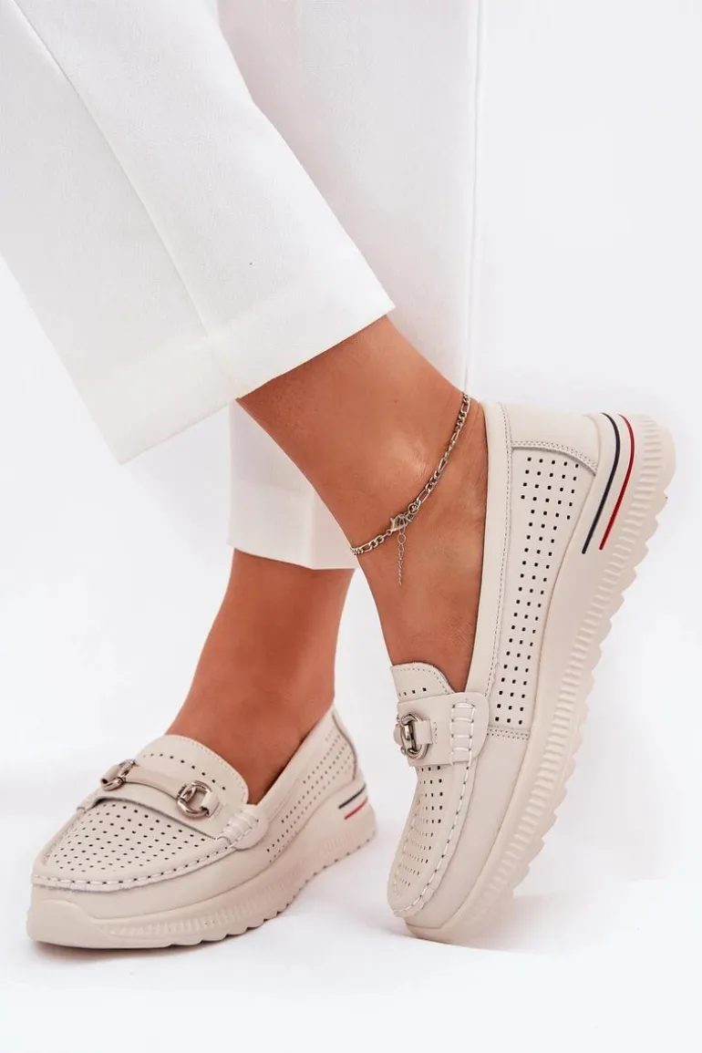 Ażurowe Baleriny Z Naturalnej Skóry Vinceza 95331 Beżowe