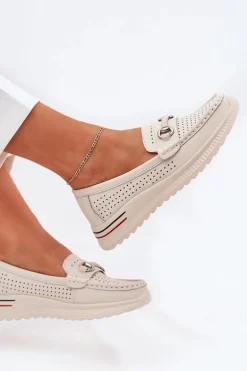 Ażurowe Baleriny Z Naturalnej Skóry Vinceza 95331 Beżowe