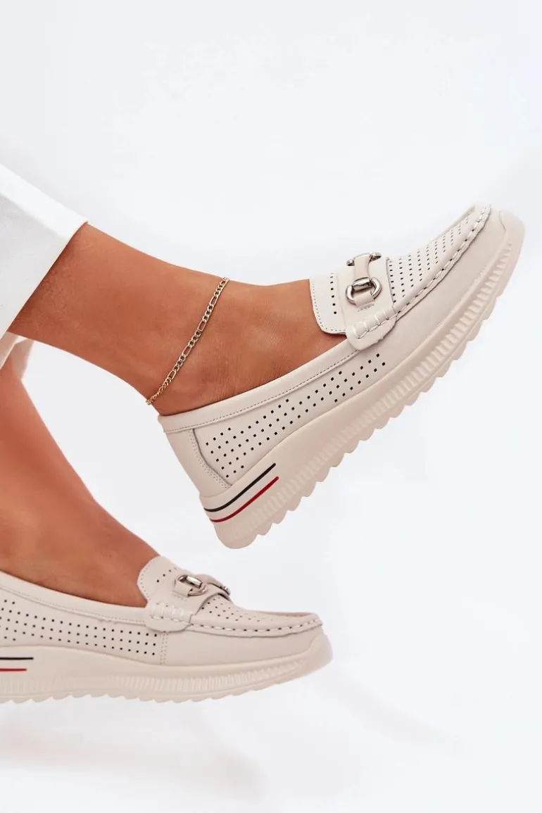 Ażurowe Baleriny Z Naturalnej Skóry Vinceza 95331 Beżowe