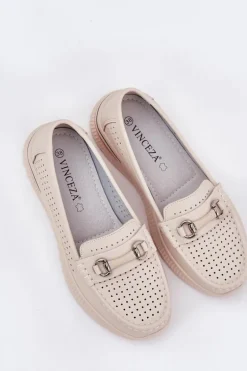 Ażurowe Baleriny Z Naturalnej Skóry Vinceza 95331 Beżowe