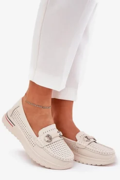 Ażurowe Baleriny Z Naturalnej Skóry Vinceza 95331 Beżowe