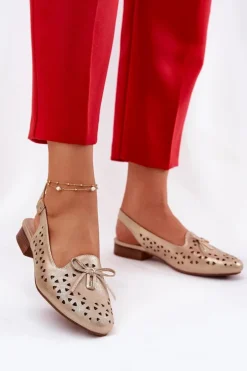 Ażurowe Baleriny Z Odkrytą Piętą Złote Navinnia