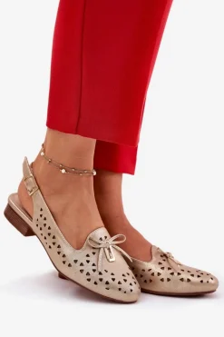 Ażurowe Baleriny Z Odkrytą Piętą Złote Navinnia