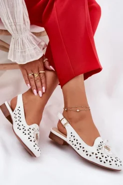 Ażurowe Baleriny Z Odkrytą Piętą Białe Navinnia