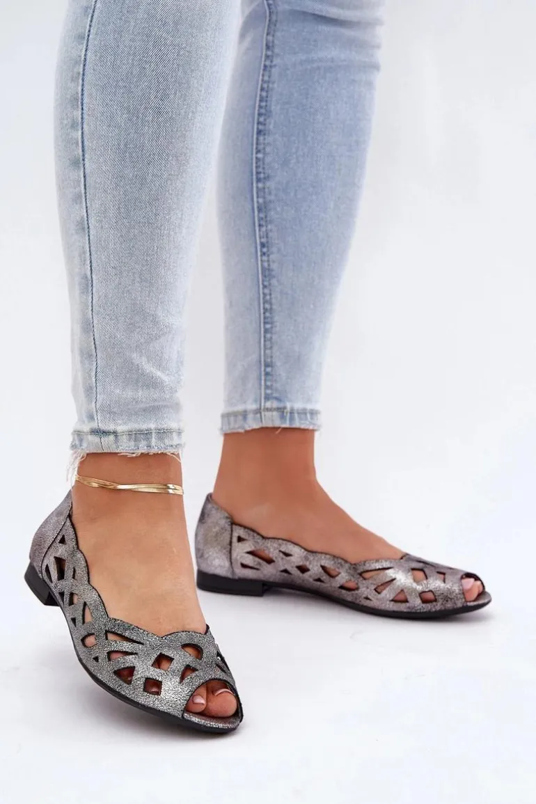Ażurowe Baleriny Z Odkrytymi Palcami Srebrne Calgis