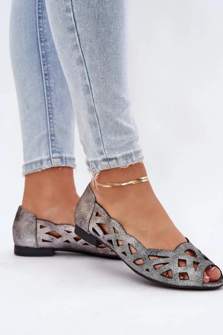 Ażurowe Baleriny Z Odkrytymi Palcami Srebrne Calgis