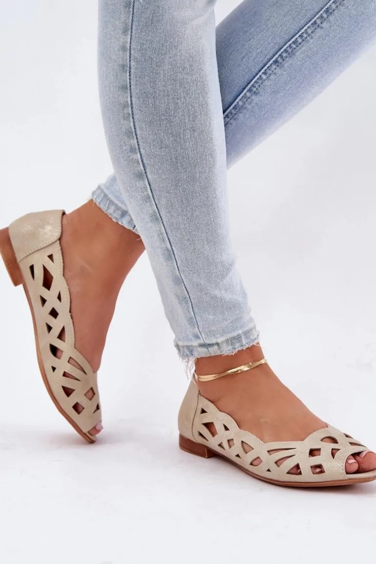 Ażurowe Baleriny Z Odkrytymi Palcami Złote Calgis