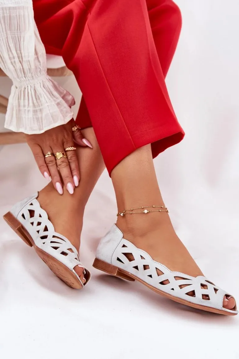 Ażurowe Baleriny Z Odkrytymi Palcami Srebrne Calgis