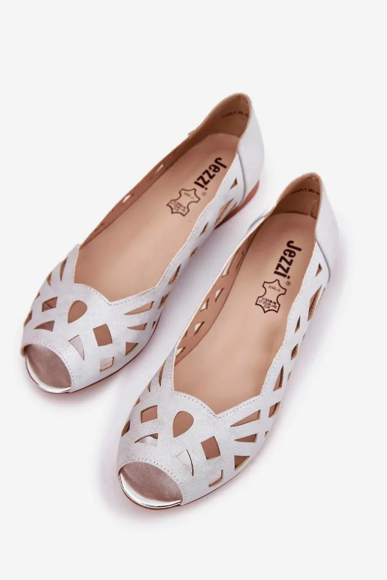 Ażurowe Baleriny Z Odkrytymi Palcami Srebrne Calgis