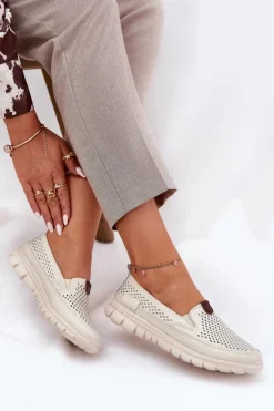 Ażurowe Baleriny Ze Skóry Naturalnej Vinceza 95336 Beżowe