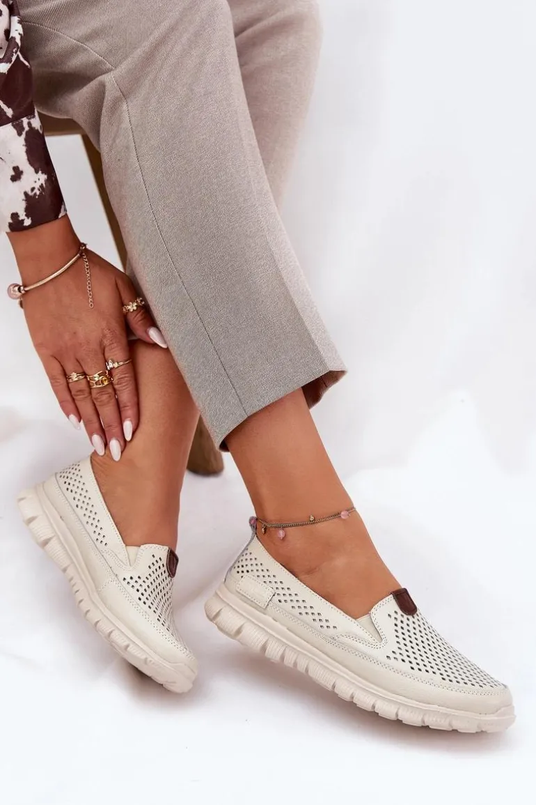 Ażurowe Baleriny Ze Skóry Naturalnej Vinceza 95336 Beżowe