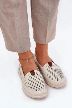 Ażurowe Baleriny Ze Skóry Naturalnej Vinceza 95336 Beżowe