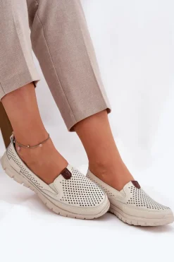 Ażurowe Baleriny Ze Skóry Naturalnej Vinceza 95336 Beżowe