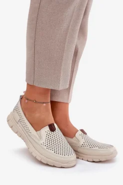 Ażurowe Baleriny Ze Skóry Naturalnej Vinceza 95336 Beżowe