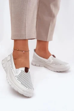 Ażurowe Baleriny Ze Skóry Naturalnej Vinceza 95336 Białe