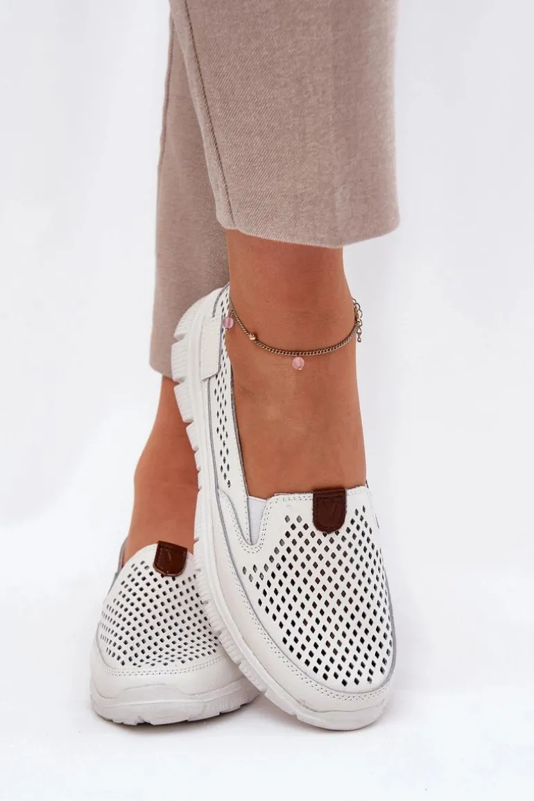 Ażurowe Baleriny Ze Skóry Naturalnej Vinceza 95336 Białe