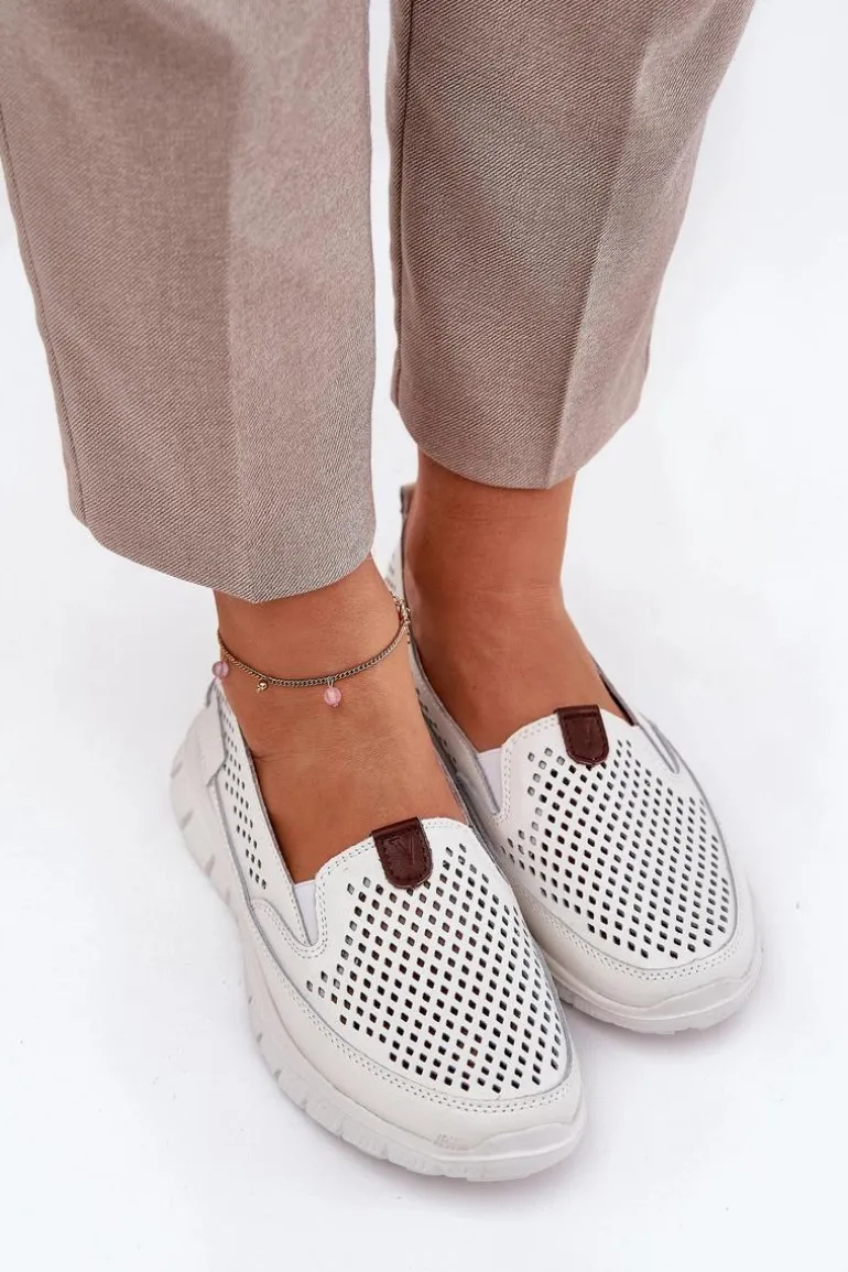 Ażurowe Baleriny Ze Skóry Naturalnej Vinceza 95336 Białe