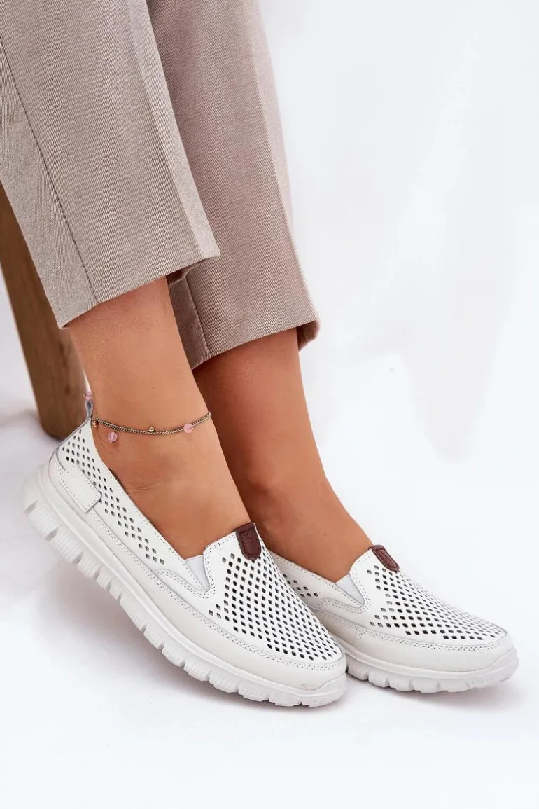 Ażurowe Baleriny Ze Skóry Naturalnej Vinceza 95336 Białe