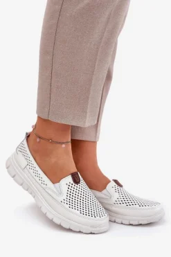 Ażurowe Baleriny Ze Skóry Naturalnej Vinceza 95336 Białe