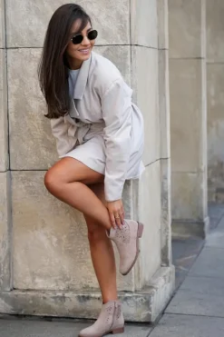 Ażurowe Botki Damskie Na Płaskim Obcasie S.Barski HY51-113 Beżowe