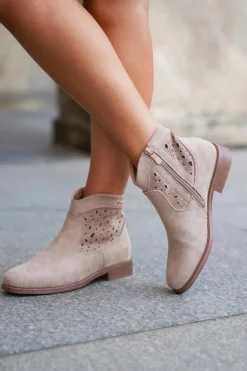 Ażurowe Botki Damskie Na Płaskim Obcasie S.Barski HY51-113 Beżowe