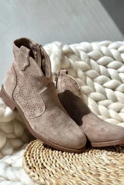Ażurowe Botki Damskie Na Płaskim Obcasie Beżowe S.Barski HY66-151