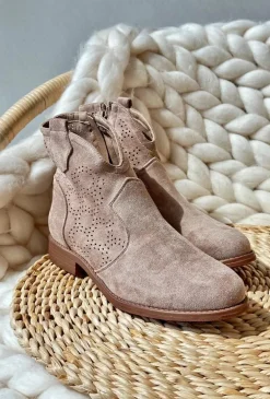 Ażurowe Botki Damskie Na Płaskim Obcasie Beżowe S.Barski HY66-151