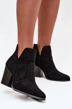 Ażurowe Botki Damskie Na Słupku S.Barski HY51-060 Czarne