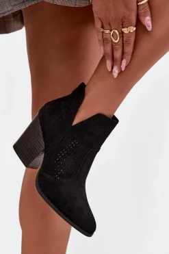 Ażurowe Botki Damskie Na Słupku S.Barski HY51-060 Czarne