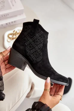 Ażurowe Botki Kowbojki Na Zamek Eko Zamszowe Czarne S.Barski HY42-944