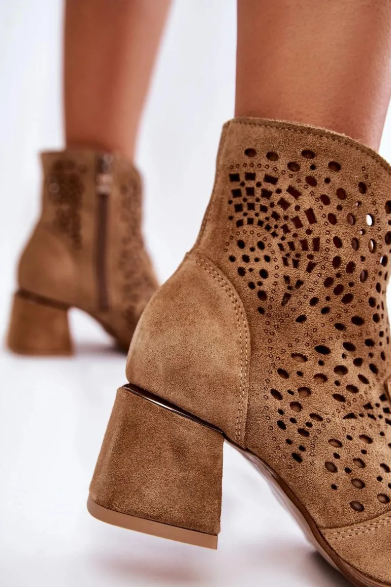 Ażurowe Botki Lewski Shoes 3166 Beżowe