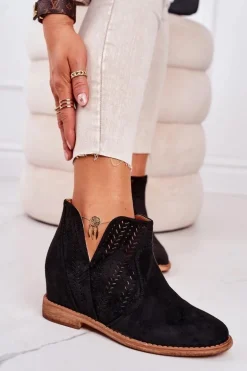 Ażurowe Botki Na Koturnie Czarne Melanie