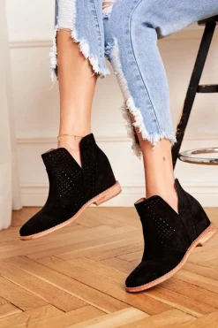 Ażurowe Botki Na Koturnie S.Barski Czarne