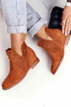 Ażurowe Botki Na Koturnie S.Barski Camel