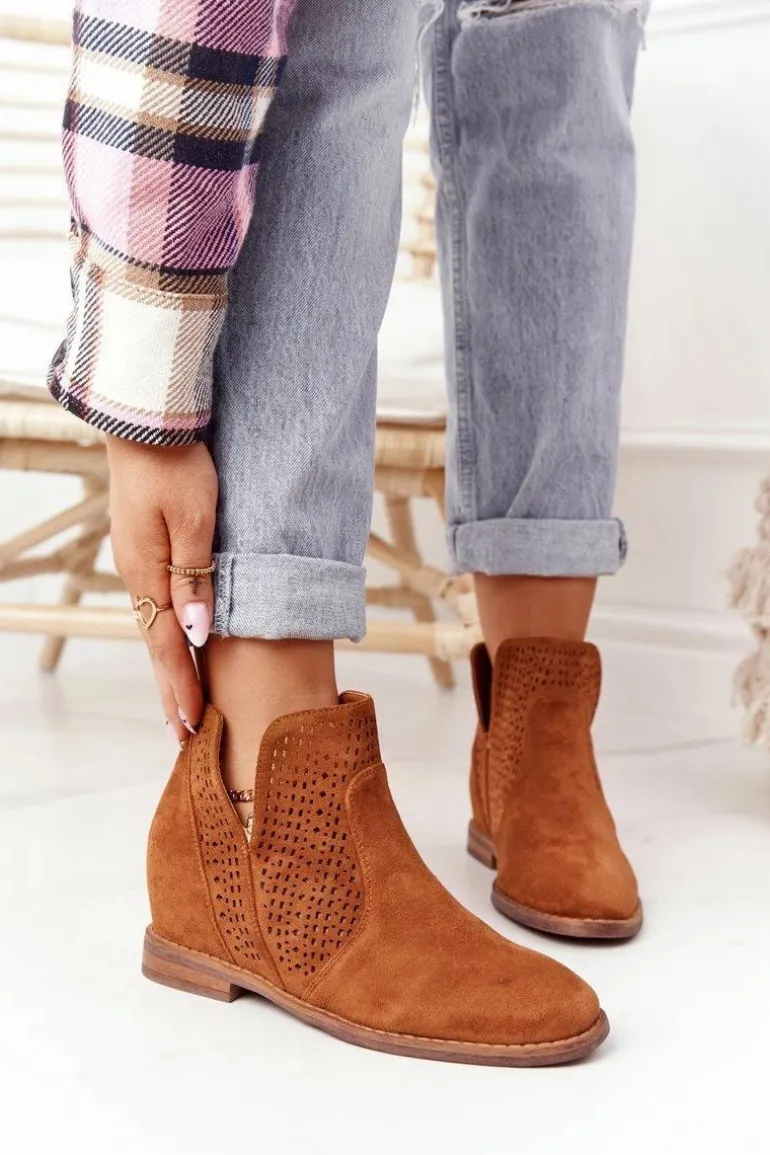 Ażurowe Botki Na Koturnie S.Barski Camel