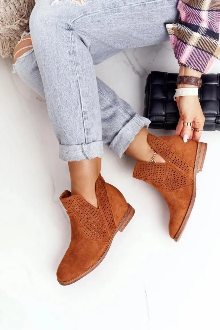 Ażurowe Botki Na Koturnie S.Barski Camel