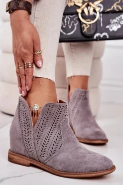 Ażurowe Botki Na Koturnie Szare Melanie