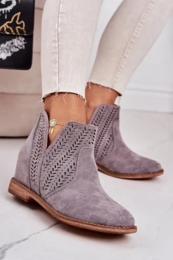 Ażurowe Botki Na Koturnie Szare Melanie