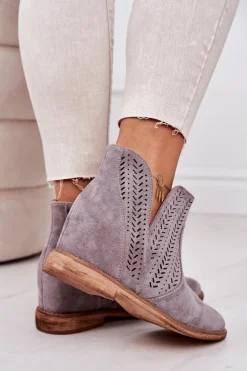 Ażurowe Botki Na Koturnie Szare Melanie