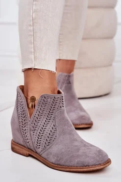 Ażurowe Botki Na Koturnie Szare Melanie