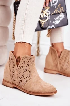Ażurowe Botki Na Koturnie Beżowe Melanie