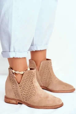 Ażurowe Botki Na Koturnie S.Barski Beżowe